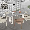 Cream wind dining table and chair combination 3d model