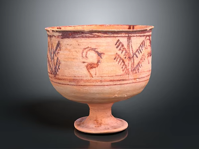 Ancient Terracotta Pedestal Bowl With Intricate Animal And Geometric Patterns 3d model