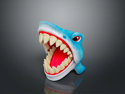 Blue Shark Model With Open Mouth Sharp Teeth And Red Eyes 3d model