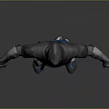 Hooded Masked Character In Gray Armor With Blue Accents Standing 3D Model Pose