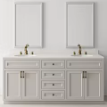 Bathroom Vanity Cabinet With Double Sink White Design Brass Faucets And Mirrors Above