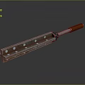 Classic Weapon With Wooden Handle And Metal Blade Featuring Holes On Dark Background