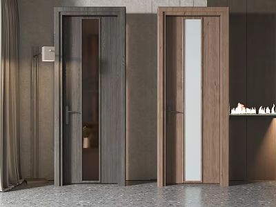 Contemporary Hinged Doors With Wooden Frames Glass Panels And Two Tone Design 3d model