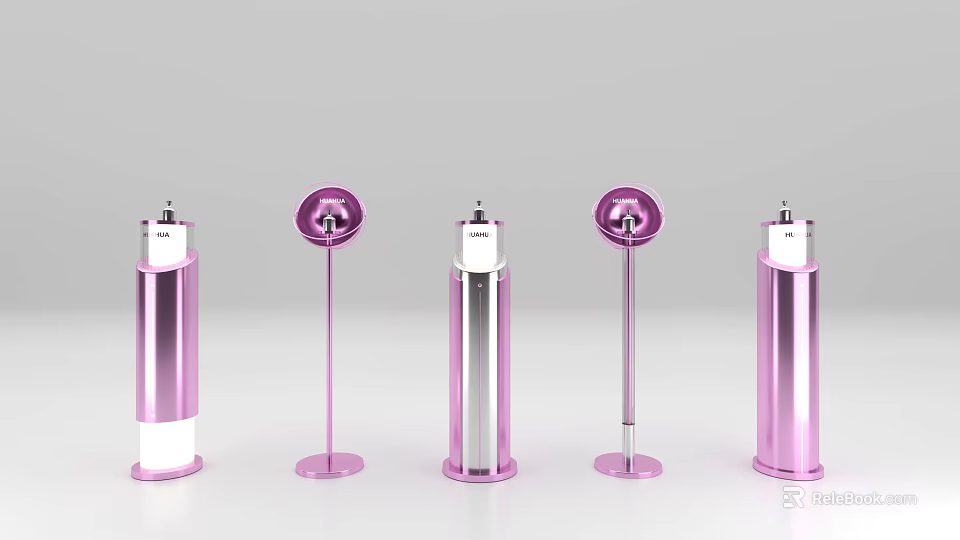 Pink And Silver Cylindrical Display Items With Stylish Base And Top Designs 3d model