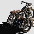 Vintage Motorcycle With Sidecar Brown Seat Classic Headlight And Metallic Body Design
