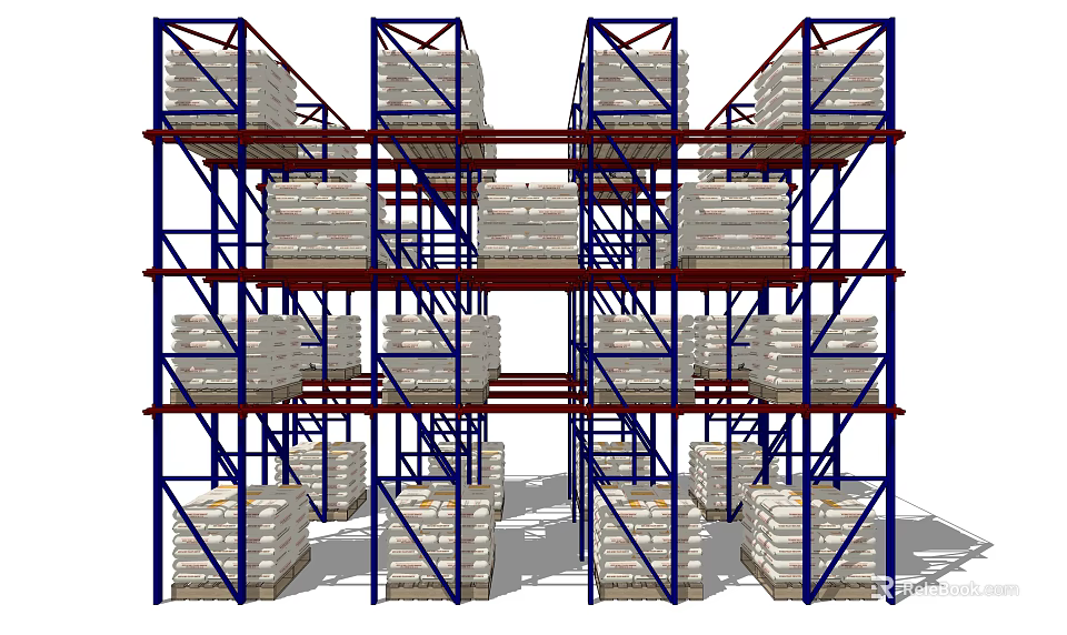 Industrial Heavy Duty Storage Racks With Multi Layer Metal Frame And Loaded Goods 3d model 