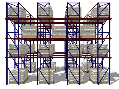 Industrial Heavy Duty Storage Racks With Multi Layer Metal Frame And Loaded Goods 3d model