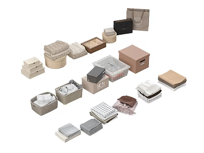 Clothes Storage Solutions With Neutral Tones Boxes Baskets And Organizing Bags 3d model