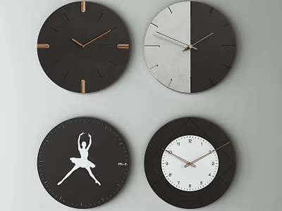 Modern Wall Clock Designs With Ballet Dancer Pattern And Gold Hands Decorative Home Decor Items 3d model