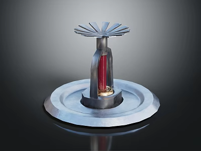 Silver Metal Decorative Object With Circular Base Red Cylinder And Radiating Top Structure 3d model