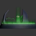 Mystical Circular Platform With Green Glowing Rings Spiked Structures And Central Light