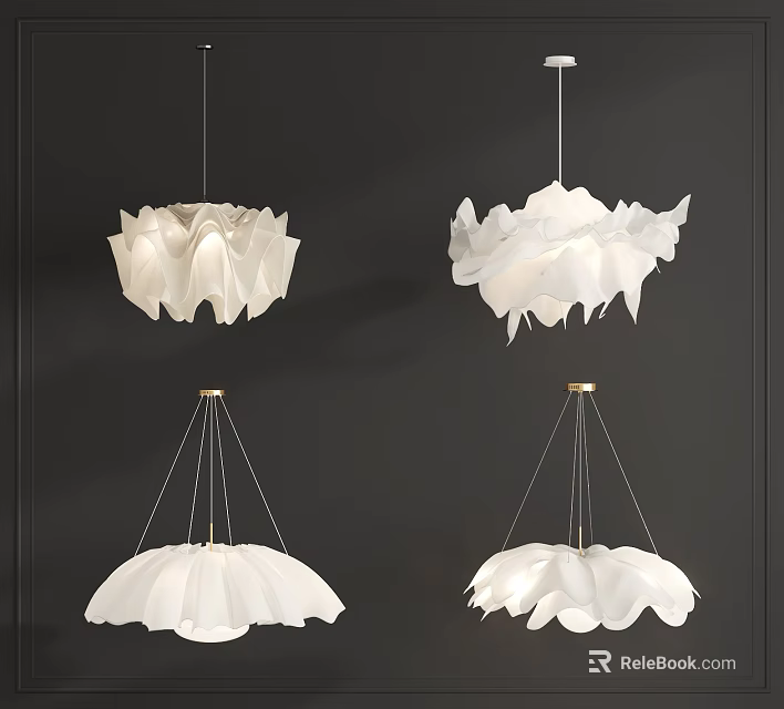 Elegant Modern White Petal Shaped Chandeliers Hanging In Interior Design 3d model 