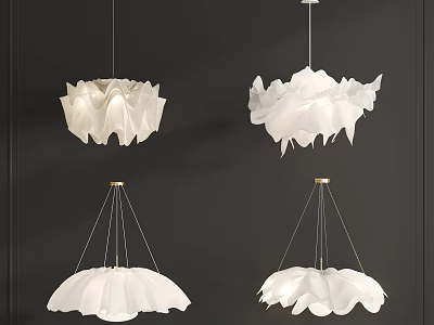 Elegant Modern White Petal Shaped Chandeliers Hanging In Interior Design 3d model