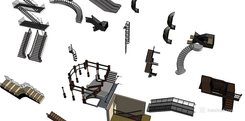 Various Staircase 3D Models With Spiral Straight and Railed Architectural Designs 3d model