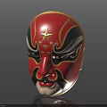 Red Chinese Opera Mask With Gold Stars And Black White Ornamental Design