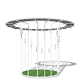White Circular Pavilion With Vertical Pillars Green Grass Under Blue Sky And White Clouds