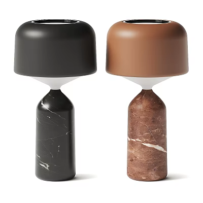 Two Modern Table Lamps With Black And Brown Shades And Marble Bases 3d model