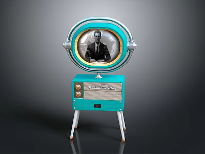 Antique Turquoise Vision Device With Round Screen Metal Stand And Knobs 3d model