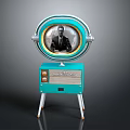 Antique Turquoise Vision Device With Round Screen Metal Stand And Knobs