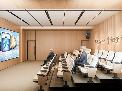 Modern Cinema Screening Room With Large Screen Comfortable Seats And Wooden Walls 3d model