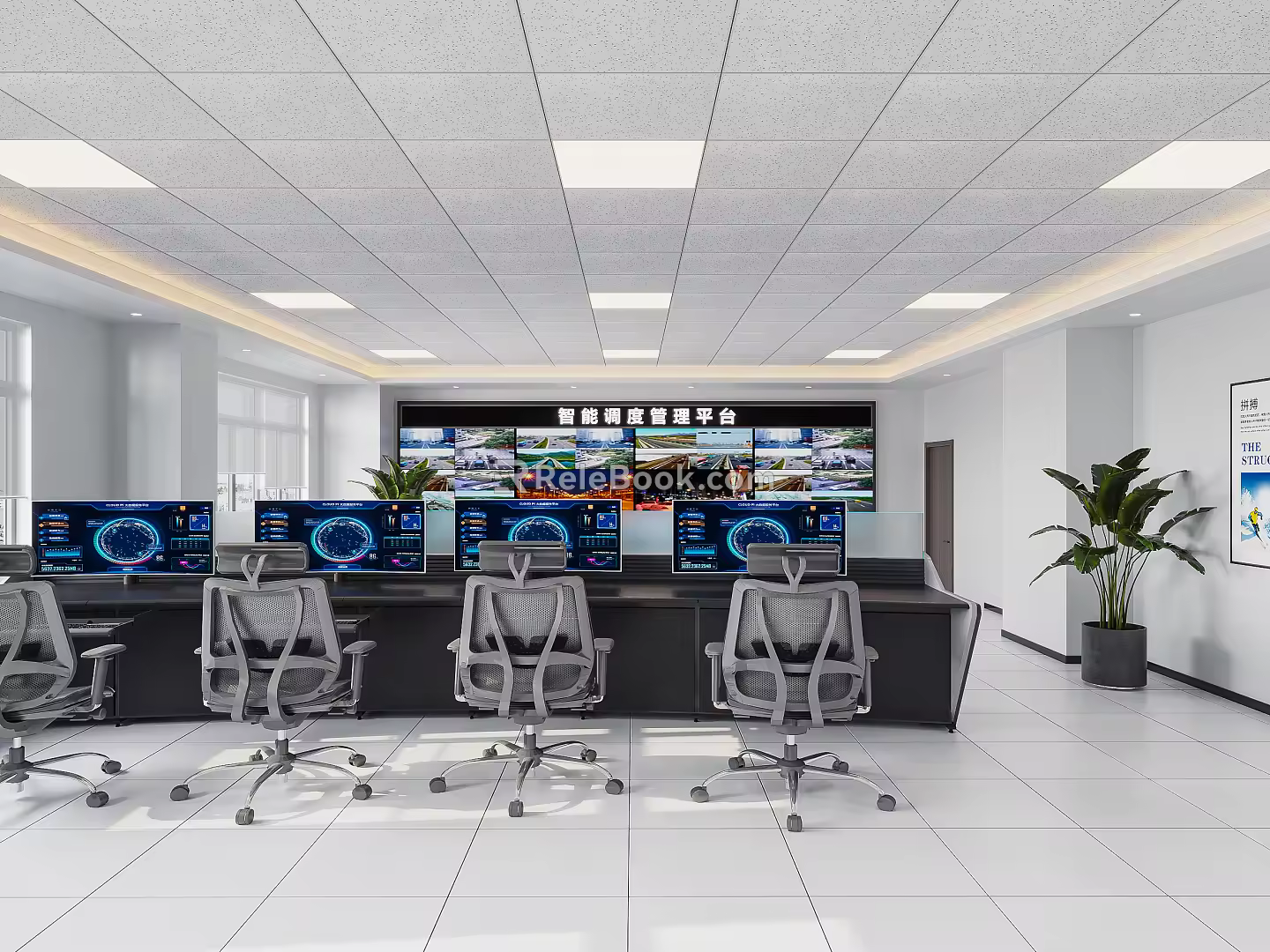 Command Control Room of Modern Monitoring Room 3d model
