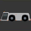 White Industrial Utility Vehicle Featuring Black Top Panels Large Windows And Yellow Black Warning Stripes