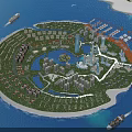 Aerial Planning of Circular Island Development with Residential Commercial Buildings Green Spaces and Marinas