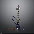 Decorative Traditional Hookah With Gold Accents Blue Hose And Colorful Beads