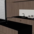 Modern Kitchen Black Sink With Faucet On Sleek Countertop And Cabinets