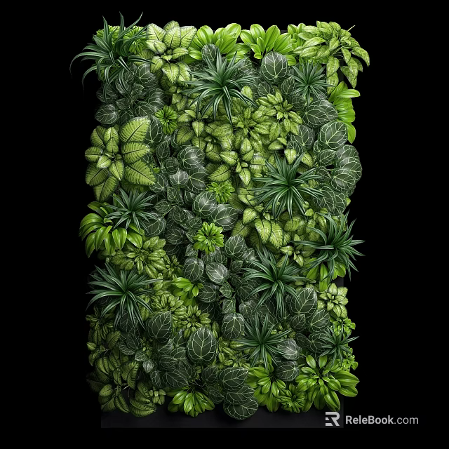 Vertical Green Garden Wall With Various Lush Green Leaves And Foliage 3d model 