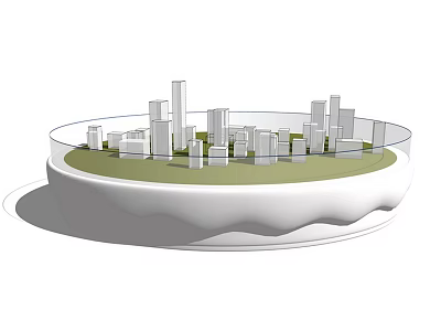 Commercial Equipment 3D City Model Display With Round Base Green Area And White Buildings 3d model
