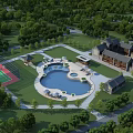 Ancient Architecture Estate With Swimming Pool Tennis Court and Lush Greenery