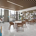 Chinese Style Service Hall Interior With Wooden Furniture And Large Windows