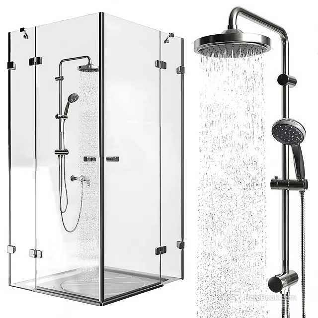 Modern Shower Sauna Interior Design With Glass Enclosure And Shower Fixtures 3d model 