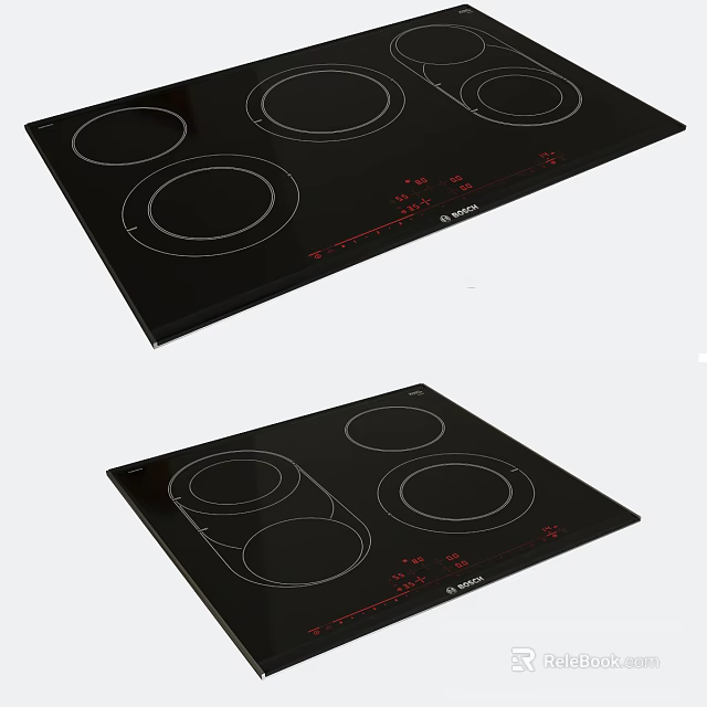 Miele Induction Cooktop Kitchen Appliance With Black Glass Surface Circular Heating Zones Red Control Indicators 3d model 