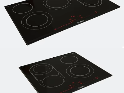Miele Induction Cooktop Kitchen Appliance With Black Glass Surface Circular Heating Zones Red Control Indicators 3d model