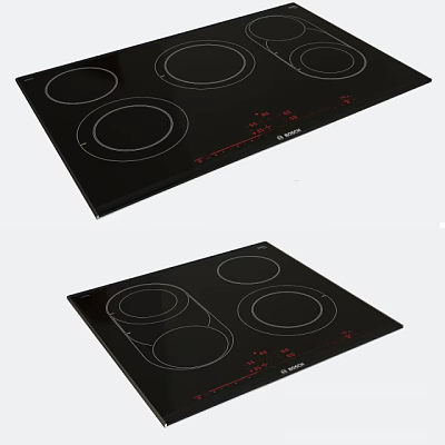 Miele Induction Cooktop Kitchen Appliance With Black Glass Surface Circular Heating Zones Red Control Indicators 3d model