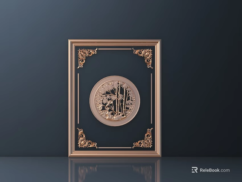 Artistic Golden Frame With Intricate Carvings And Circular Carved Design 3d model 