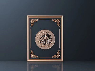 Artistic Golden Frame With Intricate Carvings And Circular Carved Design 3d model
