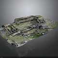 Ancient Architectural Ruins Model With Detailed Stone Structures And Green Grass Areas