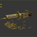 Ornate Decorated Gun Weapon With Intricate Gold Blue Patterns Surrounded By Scattered Bullets On Dark Surface