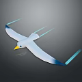 Flying White Bird With Yellow Beak Blue White Wings And Blue Trails On Gray Background