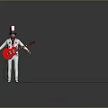 American Flag Hat Performer In Star Patterned Outfit With Red Guitar Standing Pose 3d model