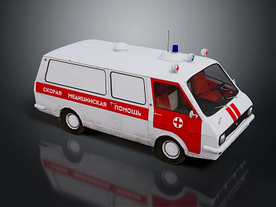 White and Red Emergency Ambulance Vehicle with Medical Cross and Emergency Lights 3d model