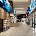 Modern Movie Theater Lobby With Large Digital Screens Ticket Counter And Comfortable Seating