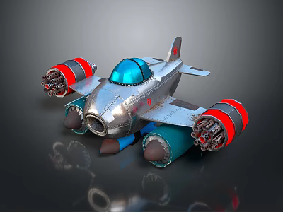 Futuristic Passenger Aircraft With Silver Body Blue Cockpit And Red Engines 3d model