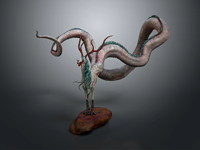 Game Movie Character Fantasy Creature Featuring Multiple Curved Tentacles Pinkish Gray Body Green Accents Red Base 3d model