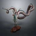 Game Movie Character Fantasy Creature Featuring Multiple Curved Tentacles Pinkish Gray Body Green Accents Red Base