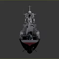 Gray and Blue Warship Model with Red Bottom and Radar Antenna Design