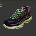 Black Sporty Sneakers With White Sole Red Worldwide Text And Green Accents Air Cushion Design